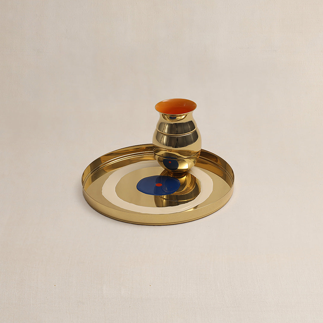 Bindu Thaali Platter Blue / Pink (8")