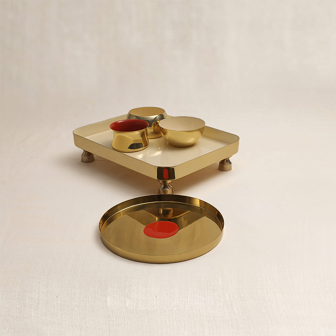 Tantra Chowki Tray Set (White)