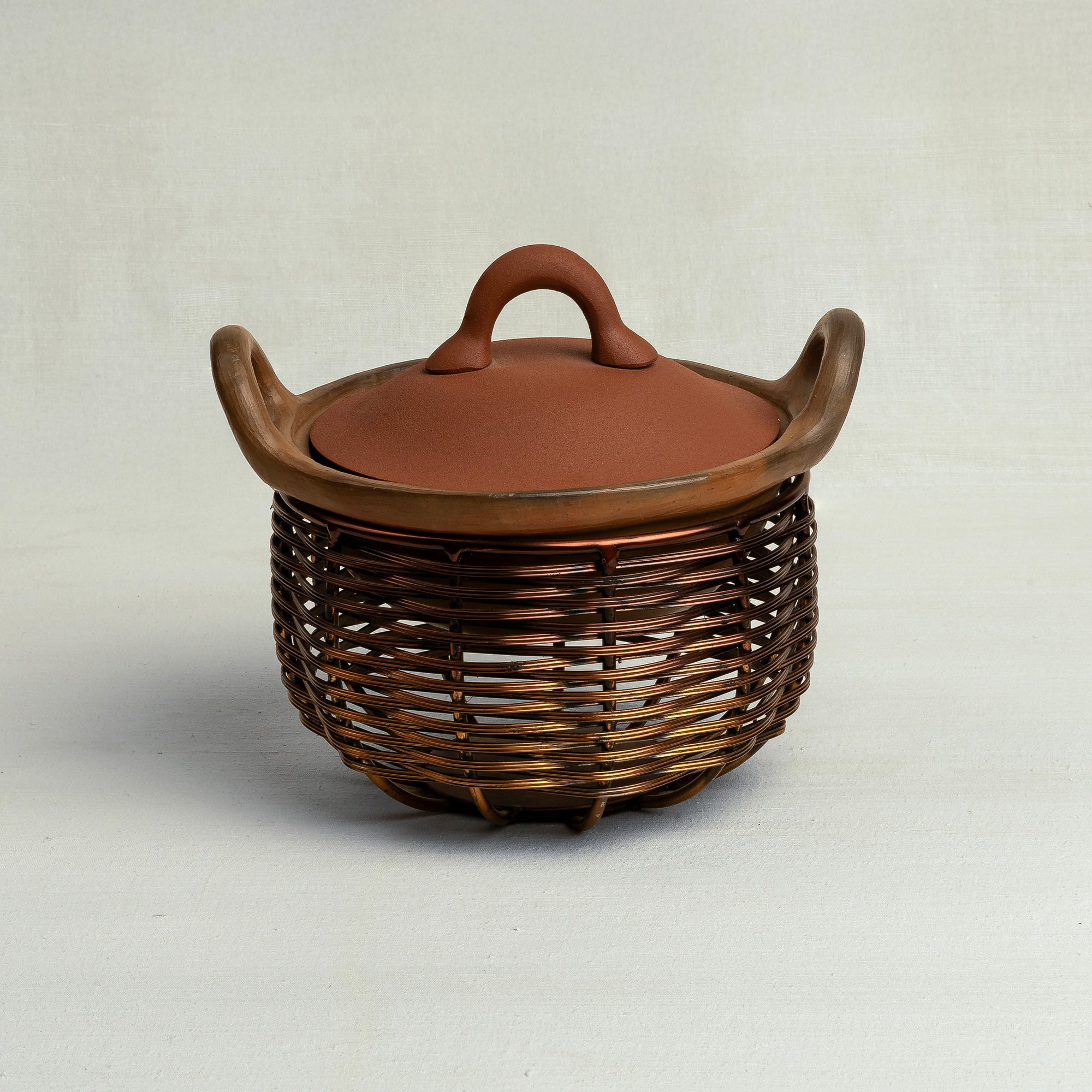 Copper Terracotta Kadai and Tokri Chafing Basket Small