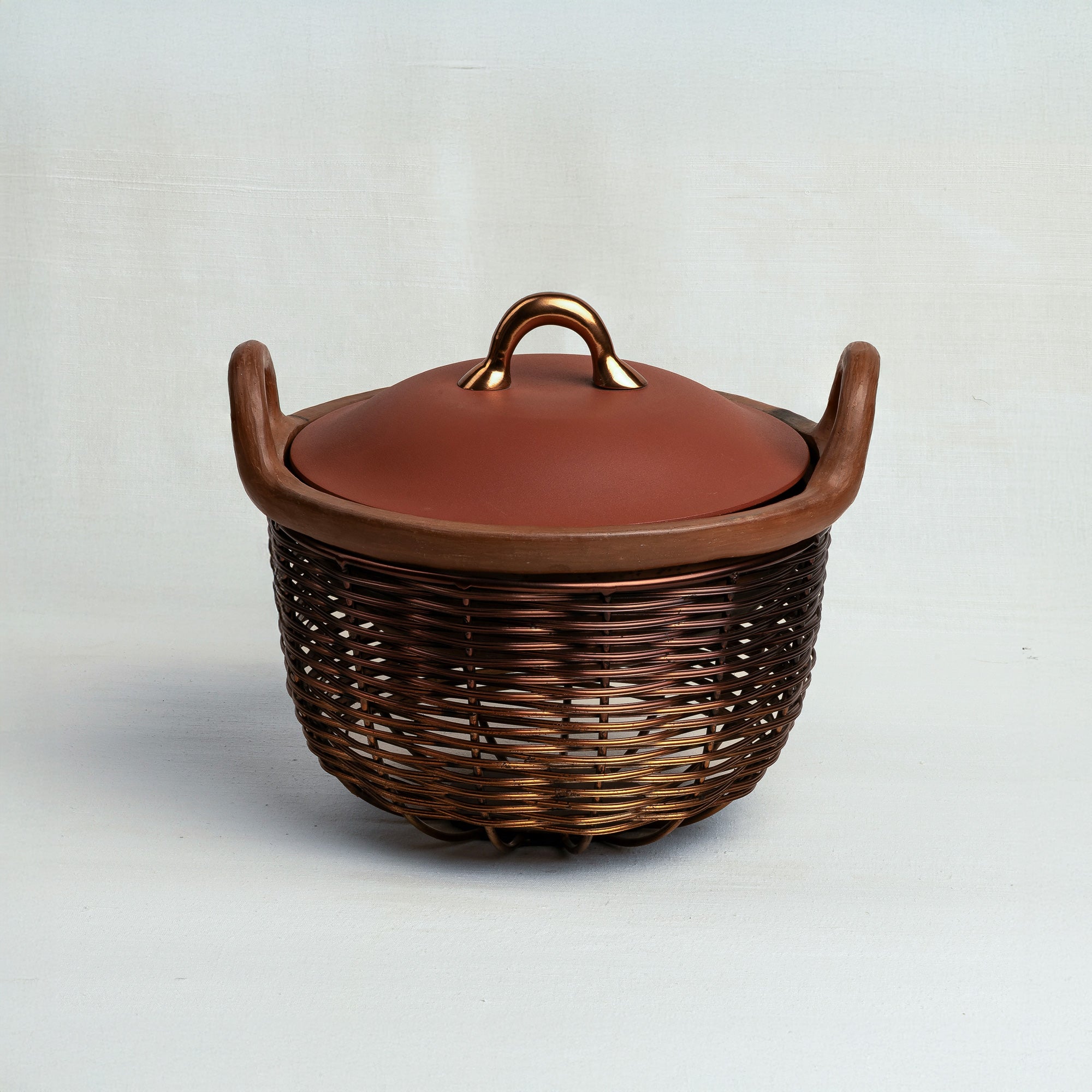 Copper Terracotta Kadai and Tokri Chafing Basket Medium