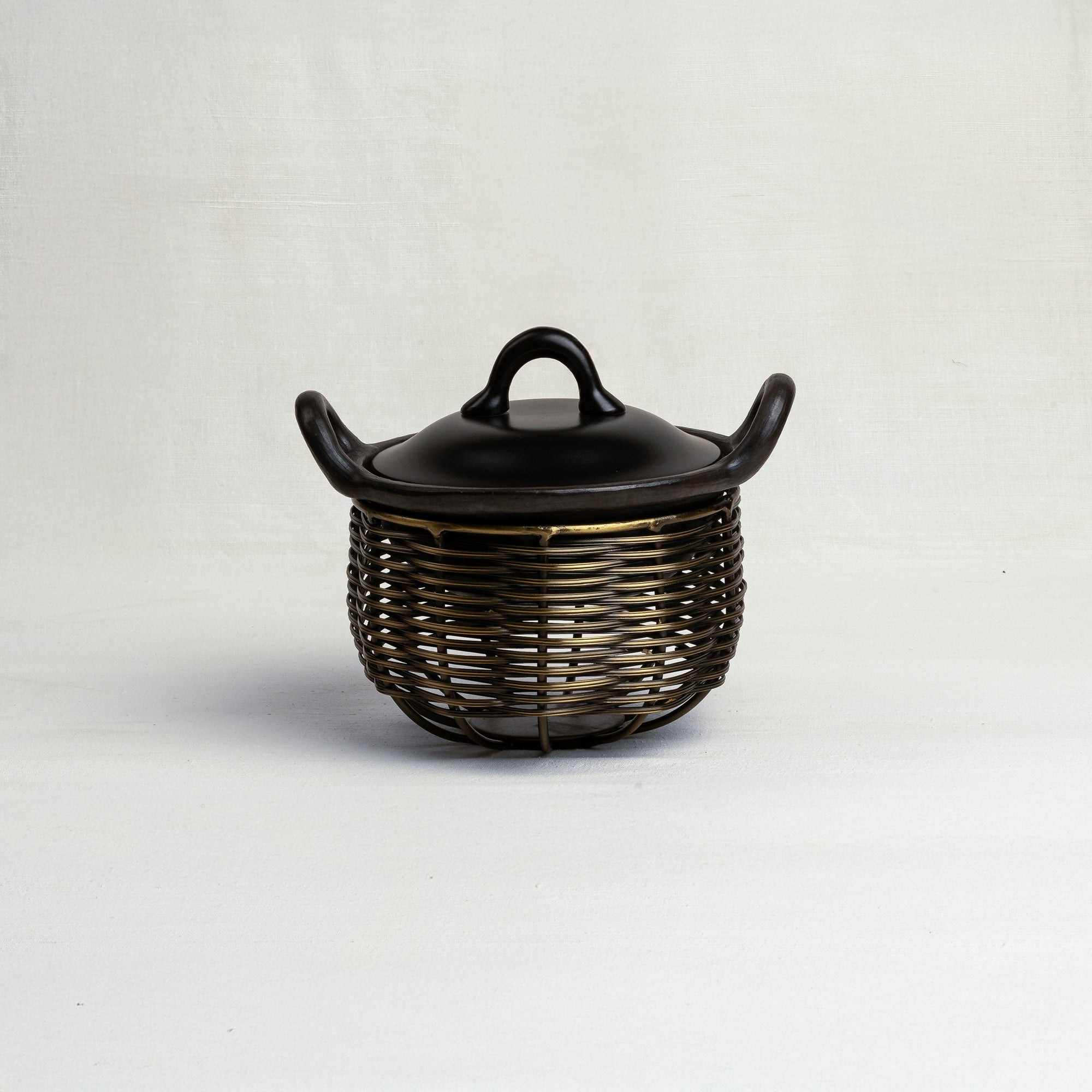 Brass Finish Kadai and Tokri Chafing Basket Small