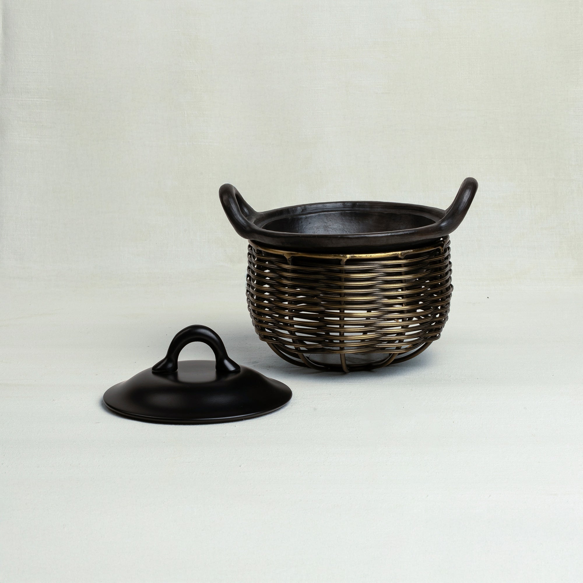 Brass Finish Kadai and Tokri Chafing Basket Small