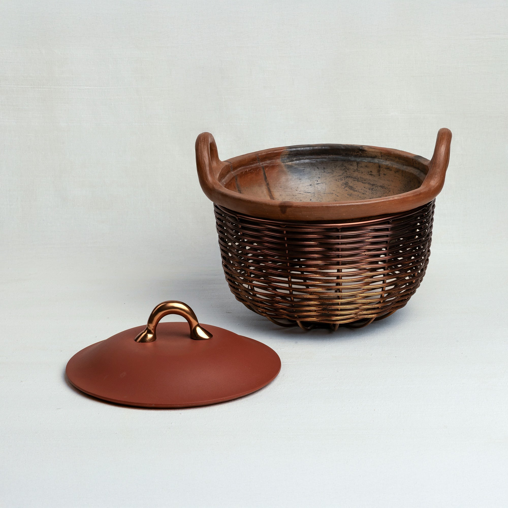 Copper Terracotta Kadai and Tokri Chafing Basket Medium