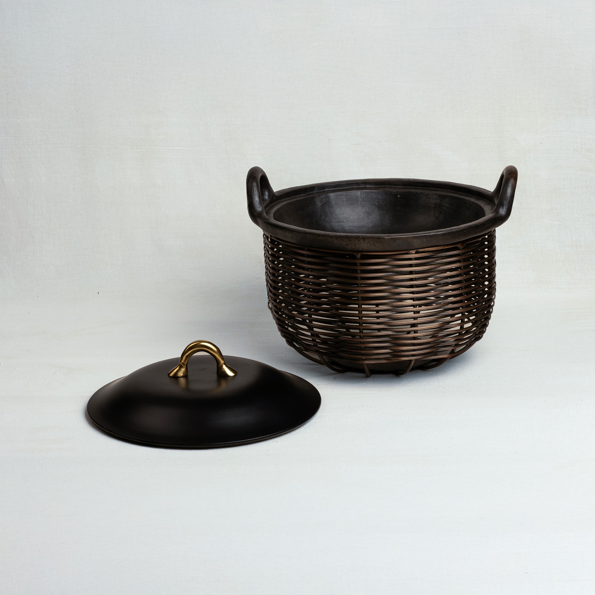 Brass Finish Kadai and Tokri Chafing Basket Medium
